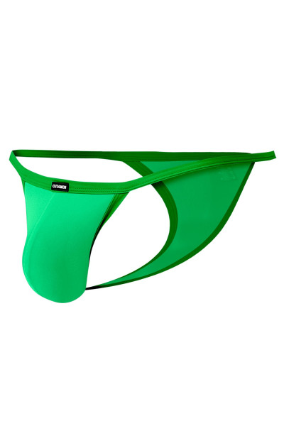 Grüner Männer Tanga aus Netz Material elastisch transparent Herren String