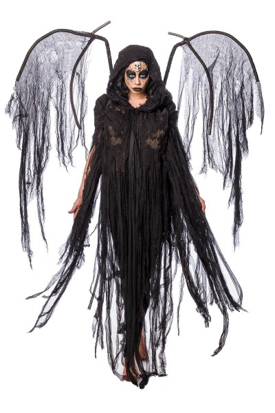 Damen Cosplay Todesengel Fantasy Kostüm Overall Verkleidung aus Fransencape, Flügel lange Fransen in