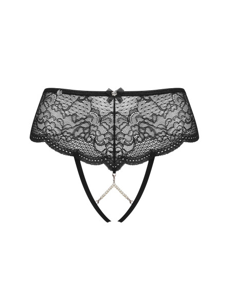 Frauen Dessous ouvert Hotpant Slip erotisch transparent in Schwarz Blumen Muster in Po Ausschnitt Pe