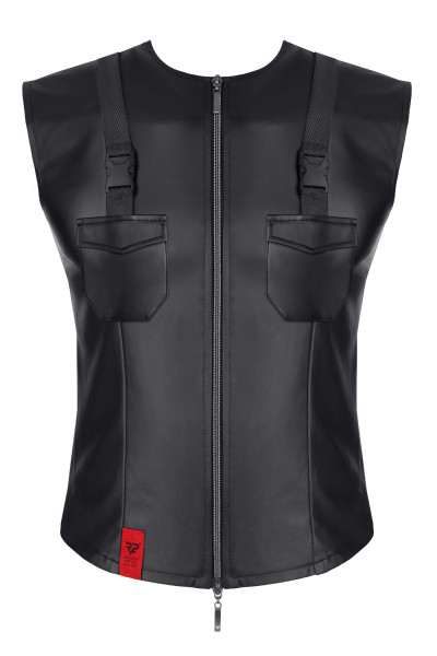 Herren wetlook Weste schwarz mit Reißverschluss und vorderer Taschen Slim Fit