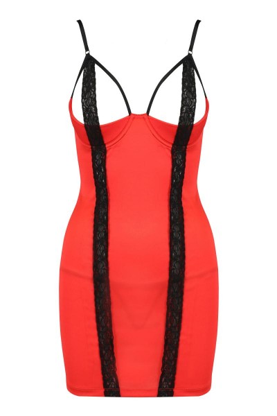 Rotes Chemise mit schwarzer Spitze Damen Dessous Nachtkleid mit Bügel BH und Hakenverschluss Minikle