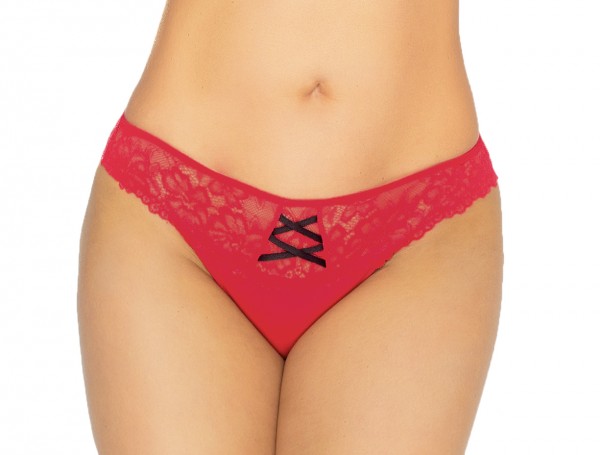 roter Damen Dessous String Thong in rot aus Spitze blickdicht Slip erotisch