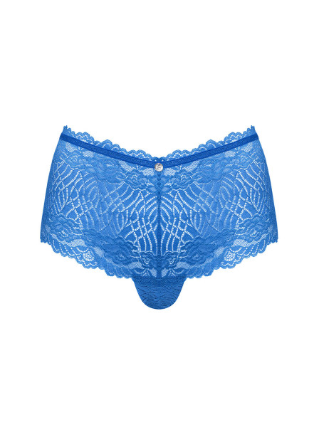 Frauen Dessous Hotpant Slip erotisch transparent in Blau Blumen Muster in Po Ausschnitt Schmuck Spit