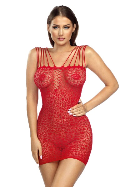 Rotes Frauen Dessous Netzkleid transparent Minikleid gemustert Nachtkleid elastisch