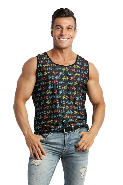 Herren Tank Top Männer Shirt ärmellos aus Mikrofaser mit Fahrrad Print hochelastisch und blickdicht