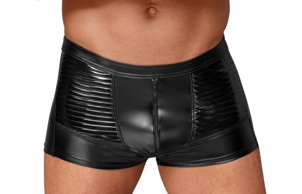 Erotischer Herren wetlook Shorts mit PVC Zierfalten Gogo Clubwear fetisch Männer Pants kurz schwarz
