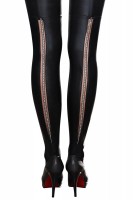 Schwarze Wetlook Straps-Strümpfe mit Tüll und Metallkette auf der Rückseite Damen Stockings Schwarze Wetlook Straps-Strümpfe mit Tüll und Metallkette auf der Rückseite Damen Stockings