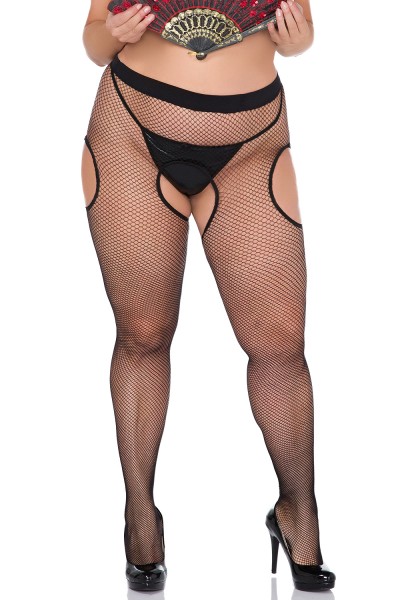 Damen Plus Size XXL Strumpfhose transparent schwarz ouvert aus Netzmetarial