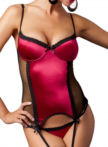 Rotes teiltransparentes Strapshemd mit Satin und Spitze glänzend