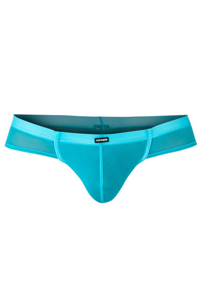 Türkiser Männer Brief Slip mit breitem Bund Netz transparent Mikrofaser Neon leuchtend elastisch