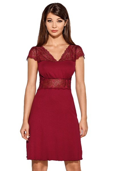 Zartes Damen Kleid blickdicht dehnbar mit Spitze in burgund knielang Frauen Abend-Kleid-Copy