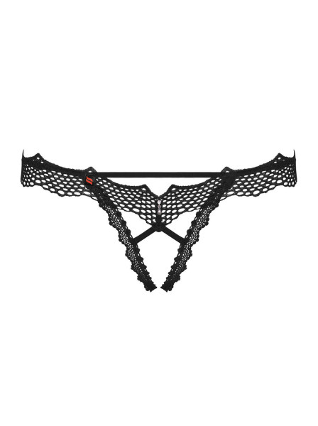 Frauen Dessous String Slip erotisch transparent in schwarz Spinnetz Muster in Po Ausschnitt ouvert S