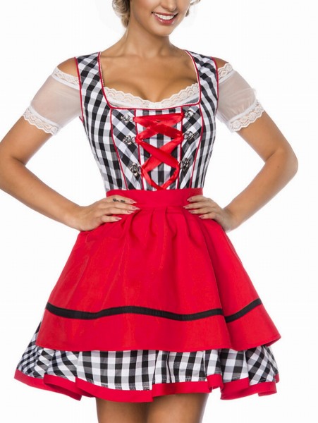 Dirndl Kleid Kostüm mit Schürze Minidirndl mit Karomuster und ausgestelltem Rockteil Oktoberfest Dir