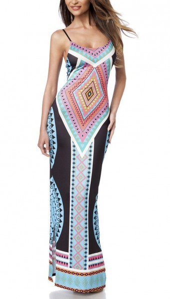 Maxikleid luftig Damen Sommerkleid in bunt mit Muster Paisley-Design zum schnüren hochgeschlitzt Kle