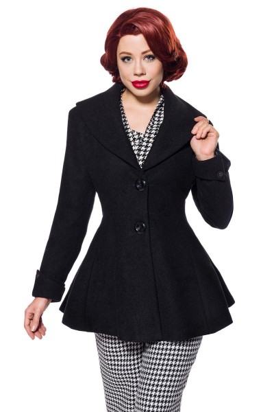 Schwarze Vintage Damen Woll-Jacke mit langen Ärmeln und Schalkragen Retro zum knöpfen vorn Vintage