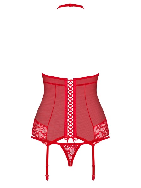 Damen Dessous Reizwäsche Set Strapshemd tiefer Ausschnitt rot aus Spitze transparent mit String Bänd