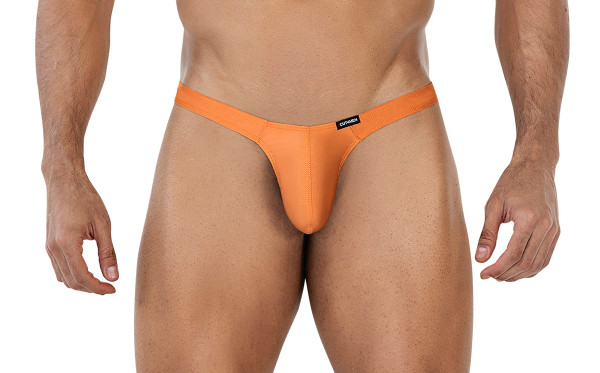 Oranger Männer Thong String Brazilian blickdicht elastisch Slip mit geformten Suspensorium