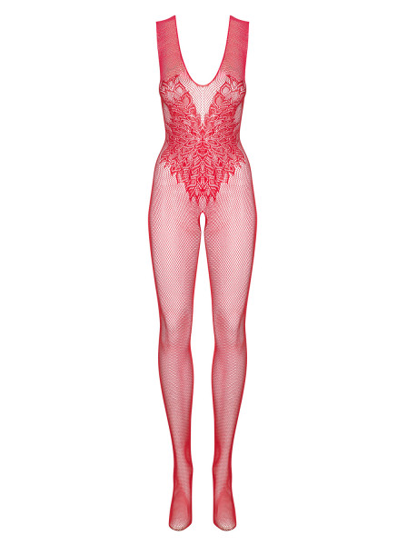 Frauen Dessous ouvert Träger Bodystocking in Rot transparent mit Riemchen und langen Beinen Damen Ei