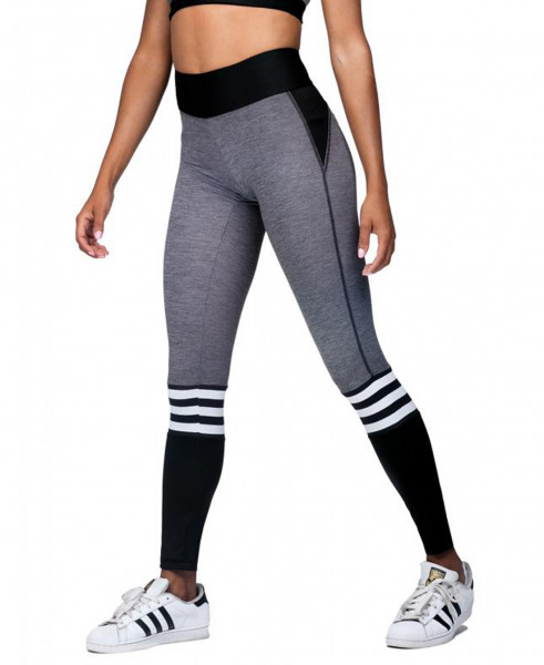 Frauen Sport Leggings in schwarz grau Fitness Hose dehnbar mit hohem Bund