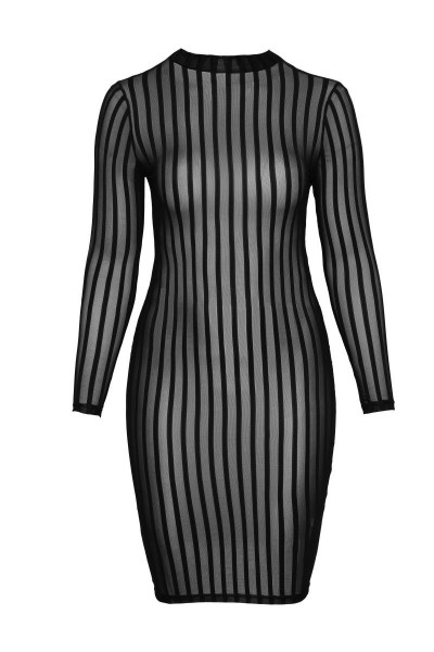 Transparentes Damen Dessous Plus Size Kleid aus weichem und elastischen Tüll knielang mit Längsstrei