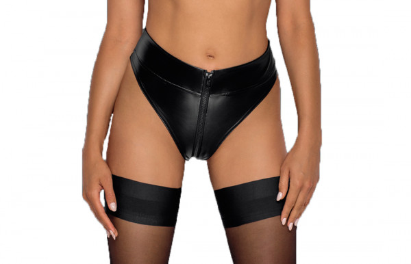 Damen Dessous Wetlook Slip in schwarz mit 2-Wege-Reißverschluss zum öffnen Hogh Waist Pants