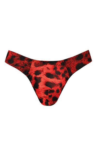 Herren String in schwarz rot aus glatten blickdichtem Stoff mit Animal Print Männer Tanga mit Tier D