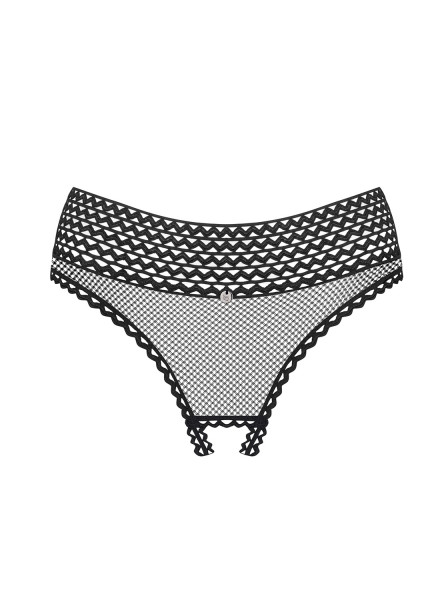 Netz Panty schwarz mit Riemchen sexy Crotchless ouvert Frauen Slip mit Lochmuster Multistretch-Netz
