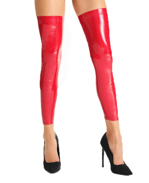 Rote wetlook Lack Strümpfe Damen Stockings Beinstulpen selbsttragend dehnbar aus Vinyl-Material mit