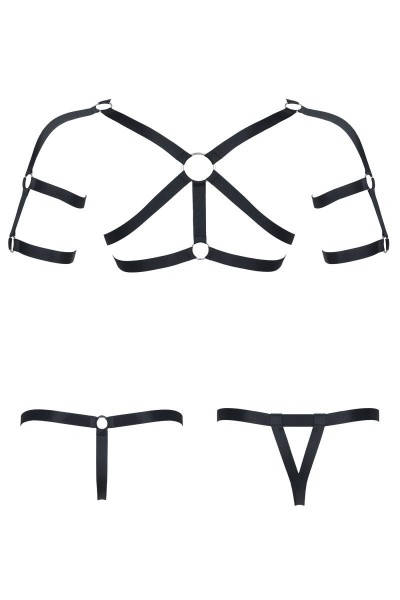 Herren Dessous fetisch Harness in schwarz aus Gummi Bänder dehnbar Oberteil mit 2 Slips