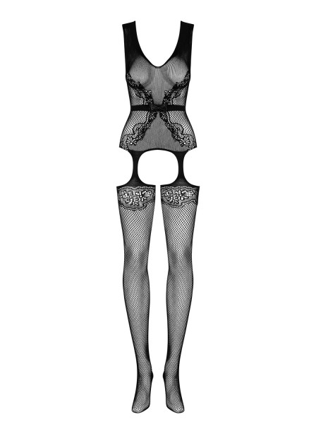 Damen Bodystocking in schwarz aus Top, Strumpfhalter und Strümpfe Dessous Body ouvert transparent el