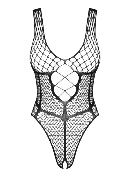 Frauen Dessous Teddy schwarz transparent ouvert Damen Body elastisch gemustert Netz-Material OneSize