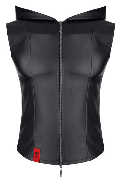 Herren wetlook Weste schwarz mit Reißverschluss und Kapuze Slim-Fit elastisch