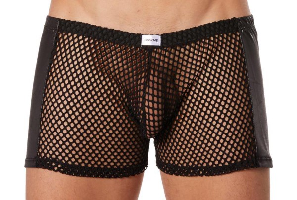 Schwarze Herren Boxer Short aus Netz Material transparent erotisch Männer Short Slip Unterwäsche