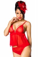 Transparentes Bustier Top mit Slip Dessous Set mit tiefem Ausschnitt aus Netzstoff Transparentes Bustier Top mit Slip Dessous Set mit tiefem Ausschnitt aus Netzstoff