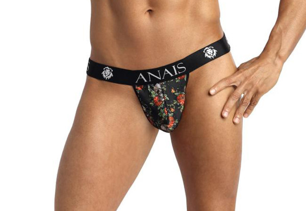 Herren Jock Strap aus glattem blickdichtem Stoff mit Flower Skull Print und breitem Gummibund
