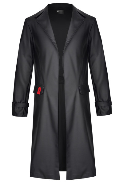 Halblanger schwarzer Herren Mantel aus mattem Kunstleder Slim Fit dahnebar Männer Coat