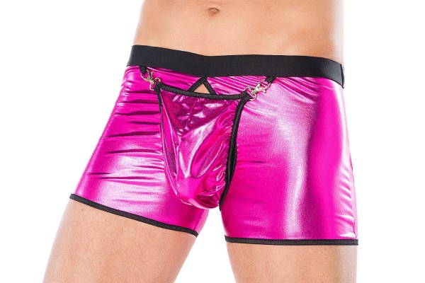 Herren Dessous Boxer-Shorts pink aus wetlook Material mit Öffnung vorn und hinen Männer Shorts Unter