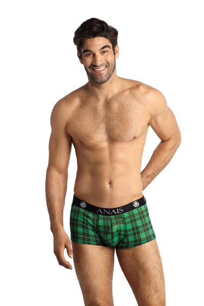 Herren Boxer Shorts grün schwarz kariert aus leicht transparentem Stoff mit Karo Muster und breitem