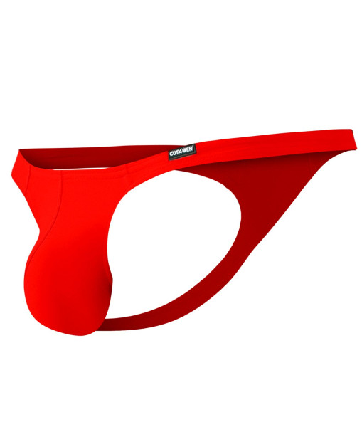 Roter Herren Brazilian Thong String Neon durchsichtiges Netzmaterial knapp geschnitten