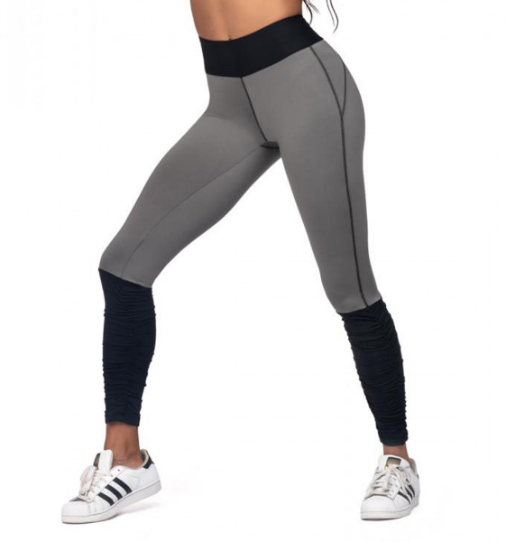 Frauen Sport Leggings elastisch in schwarz grau Fitness Hose dehnbar mit hohem Bund