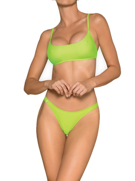 Elastischer Damen Bikini Neon Top mit Rückenverschluss und elastisch Tanga grün