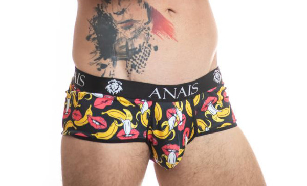 Herren Shorts mit Bananen und Kussmund Print Männer Slip Shorty blickdicht elastisch bunt