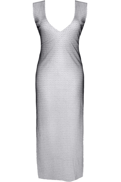 Schwarz/silbernes Netz Kleid mit Träger lang Maxikleid transparent Dessous Schlauch Kleid