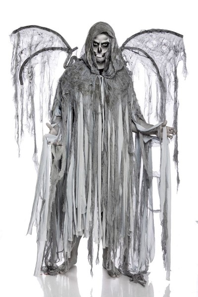 Herren Cosplay Todesengel Fantasy Kostüm Overall Verkleidung aus Fransencape, Flügel lange Fransen i