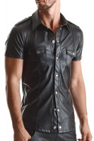 Vorschau: Herren wetlook Hemd schwarz mit Stehkragen und Druckknöpfen Männder Slim Fit Hemd Vorschau: Herren wetlook Hemd schwarz mit Stehkragen und Druckknöpfen Männder Slim Fit Hemd