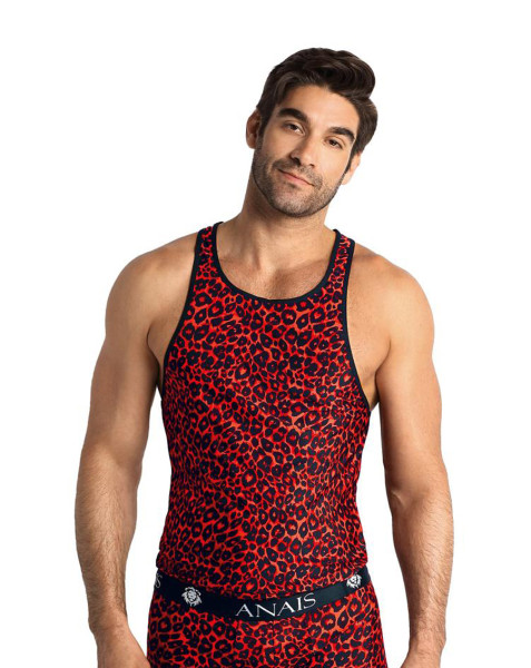 Herren Tank Top schwarz rot aus glattem, blickdichtem Stoff mit Animal Print elastisch und blickdich