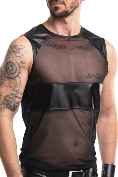Herren Shirt schwarz aus schwarzem, transparentem und elastischem Mesh und wetlook Tanktop Slim-Fit