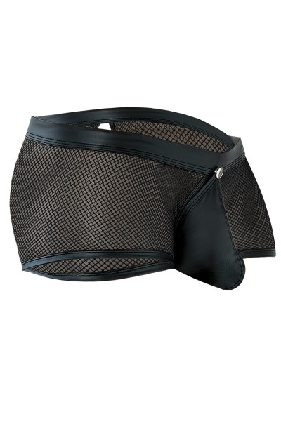 Schwarzer Männer Boxer Shorts aus dehnbarern Grobnetz leicht transparent Herren Slip mit wetlook Sau