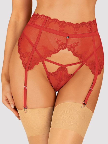 Roter Dessous Bänder Reizwäsche Strapsgürtel Garter Belt mit Bändern und Strumpfhaltern aus Netz, Ri