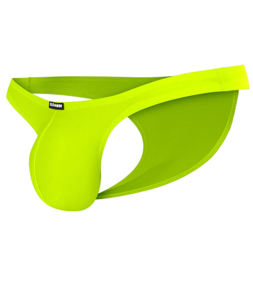 Gelber Herren Capri Thong String Neon blickdichteres Mikrofaser Stoff knapp geschnitten